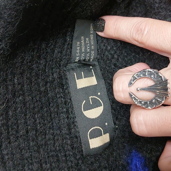 1980's Vintage oversized Sweater Coat Blue, Black & Gray, Amazing Piece, Mohair - Picture 14 of 16